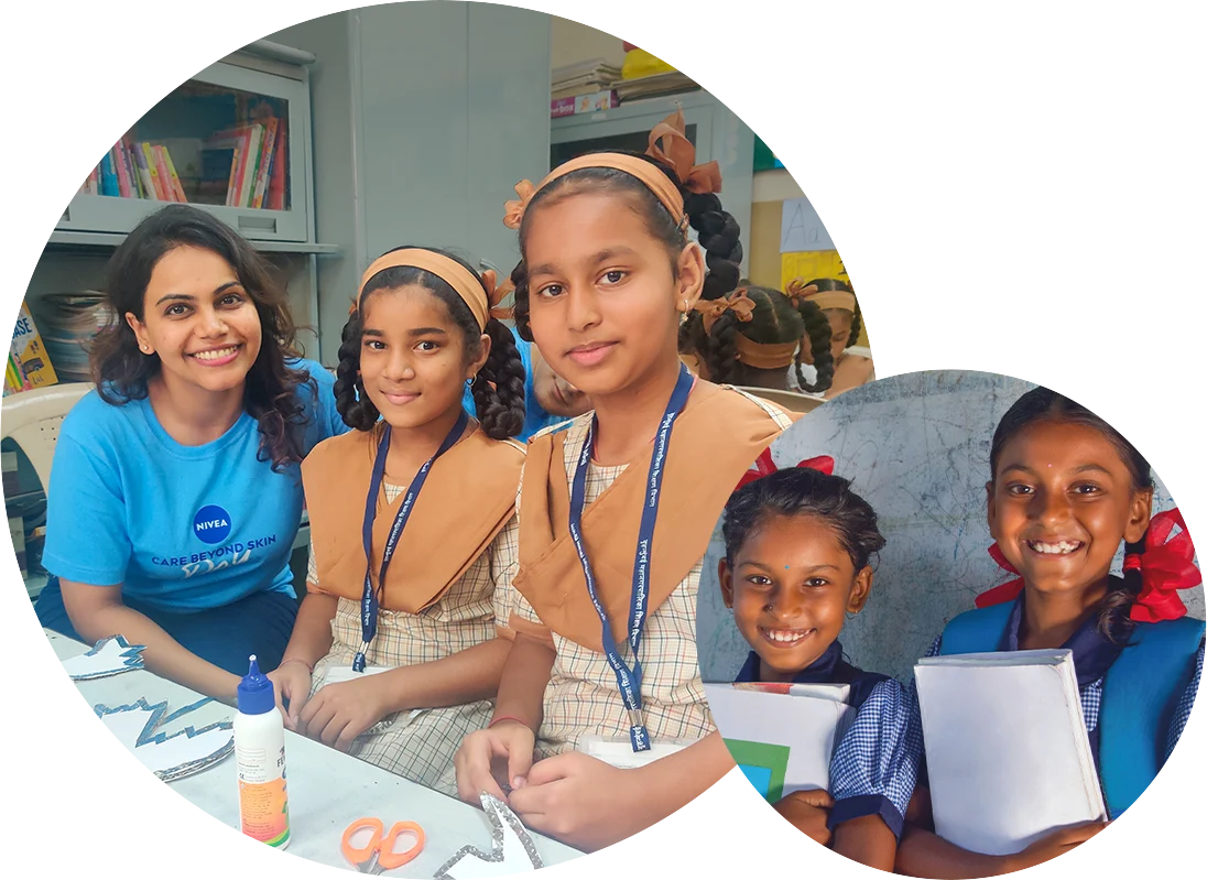 Mitarbeitende In Indien unterstützten gemeinsam mit der Organisation Aseema Kinder aus benachteiligten Verhältnissen. (Foto)